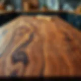 A close-up of a walnut butcher block showcasing its rich grain patterns