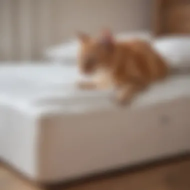 Illustration of a cat scratching a mattress protector without causing damage.