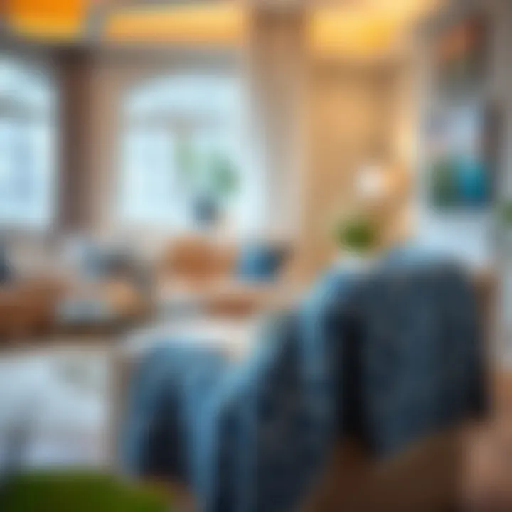 Cozy living room showcasing blue patterned throw blanket on a chair