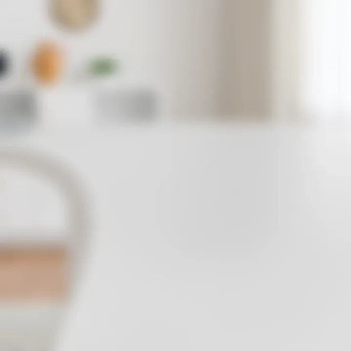 Close-up of the smooth surface of a white curved desk