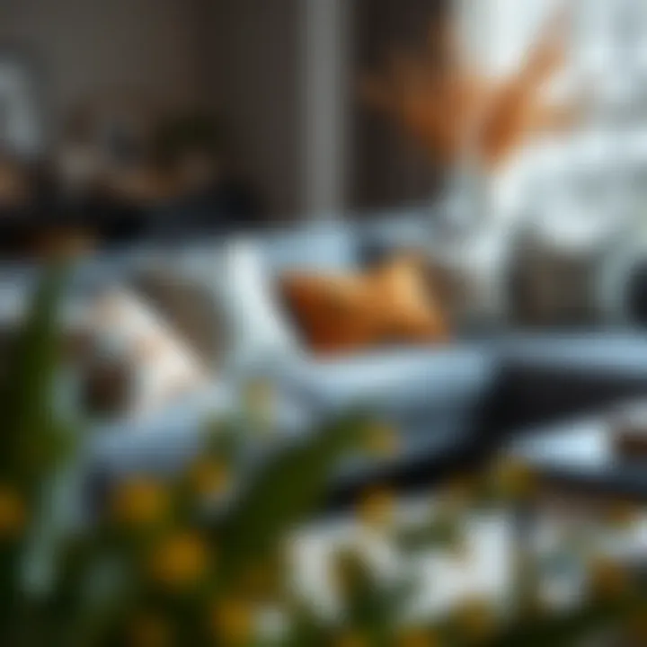 Seasonal Charm with Throw Pillows Seasonal throw pillows adding charm to a grey sectional.