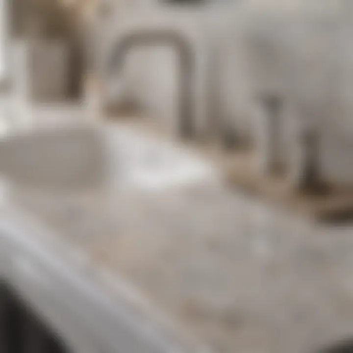 Close-up view of various materials used for bathroom countertops