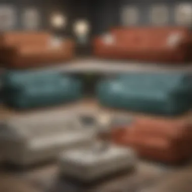 Different styles of hide-a-bed couches displayed in a showroom