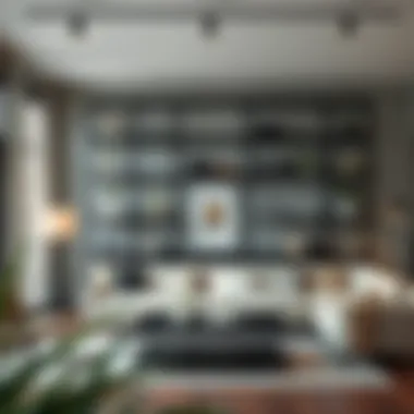 Black industrial shelves in a chic living room setup