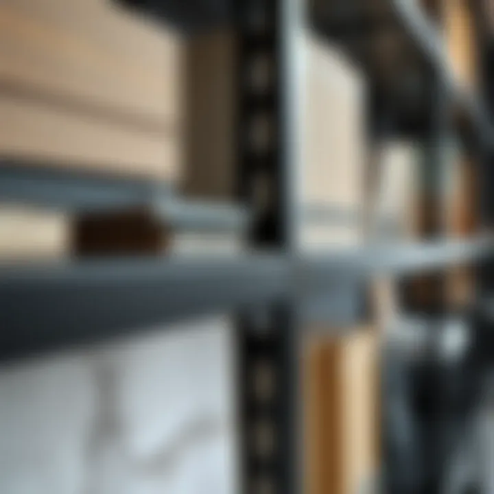 Close-up of materials used in black industrial shelving