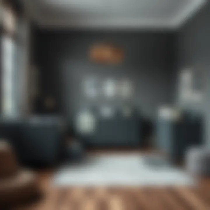 Cozy nursery with dark grey furniture and bright accents