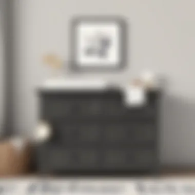 Dark grey changing table with elegant decor