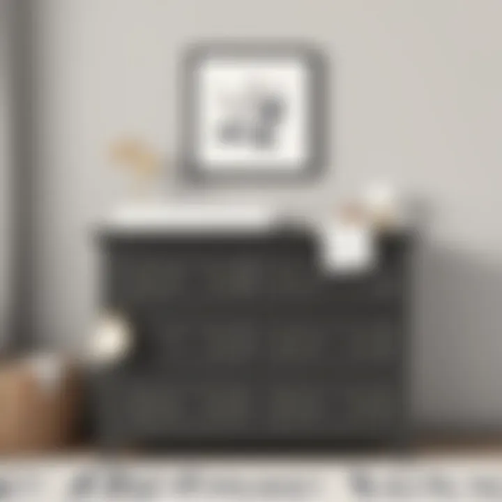 Dark grey changing table with elegant decor