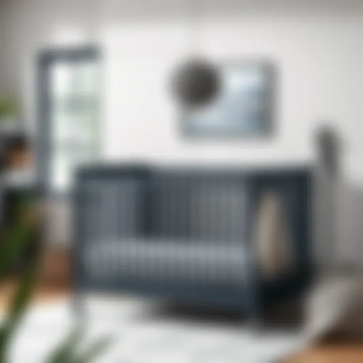 Stylish dark grey crib in a modern nursery setting