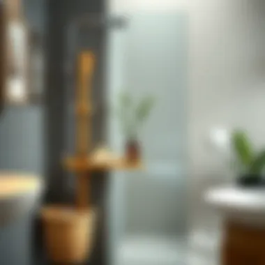 Stylish bamboo shower caddy in a contemporary setting.