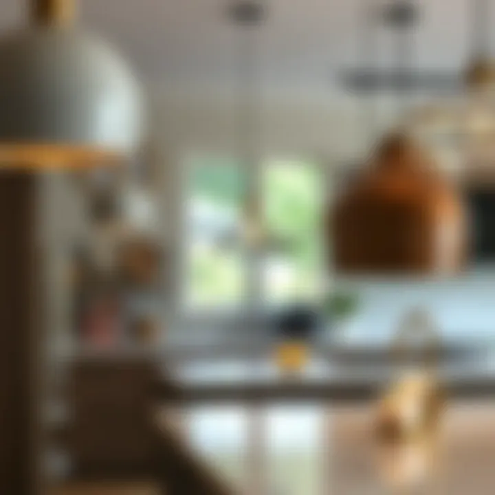 Diverse Materials in Kitchen Island Pendants A variety of materials used in kitchen island pendants with a focus on aesthetics