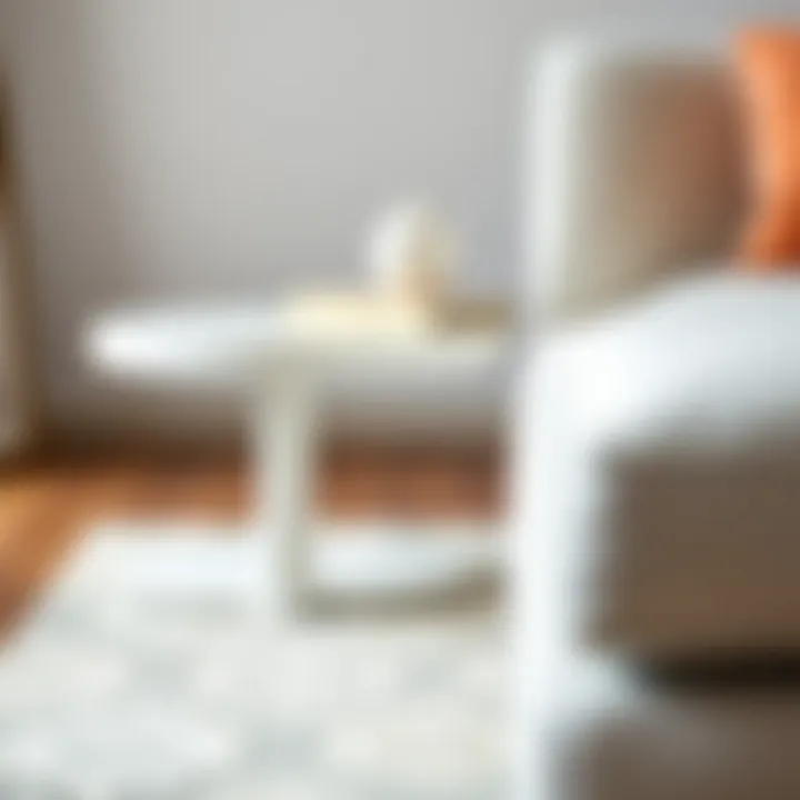 Close-up of a white side table showcasing its material details