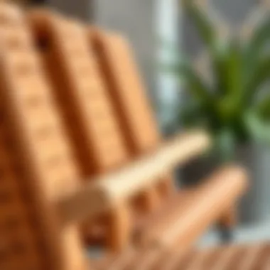 Material Excellence in Design Close-up view of tan stackable patio chair materials