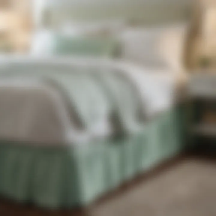 Elegant seafoam green bed skirt paired with neutral bedding