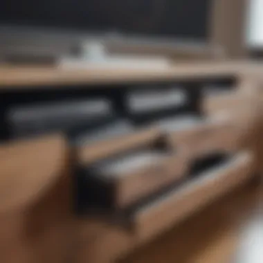 Close-up view of drawer design in a contemporary TV stand