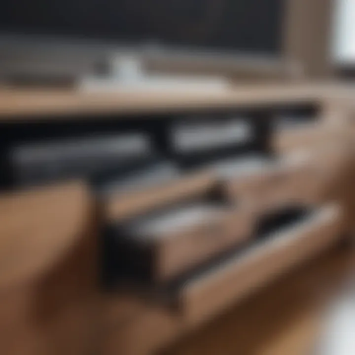 Close-up view of drawer design in a contemporary TV stand