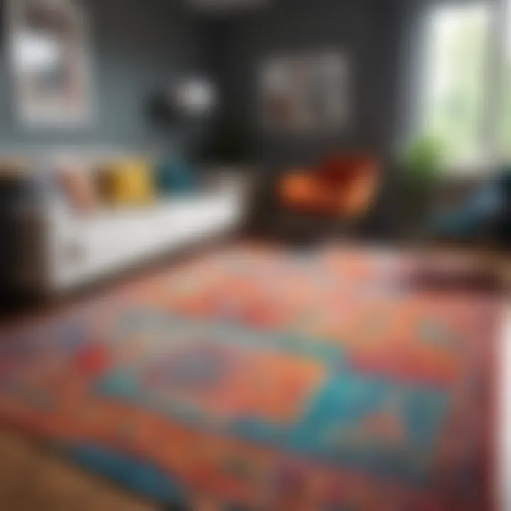 A vibrant plastic rug enhancing a modern living room