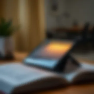 A sleek folding book light in an open book setting