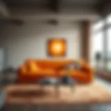 Stylish orange sleeper sofa in a modern living room