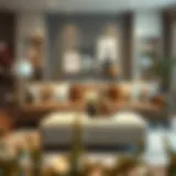 Contemporary living room featuring a stylish square fabric ottoman as a centerpiece.