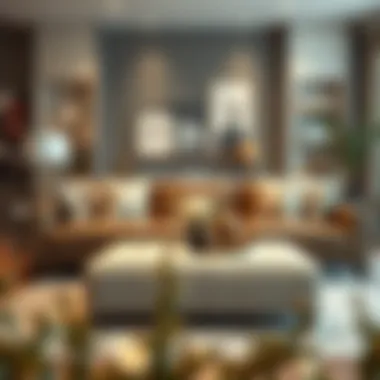 Contemporary living room featuring a stylish square fabric ottoman as a centerpiece.