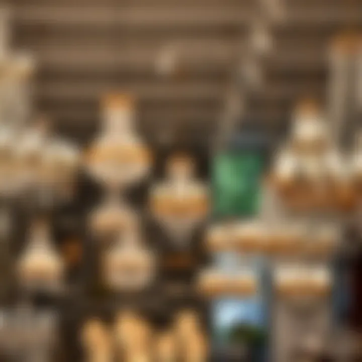 Variety of chandeliers displayed in a specialty shop