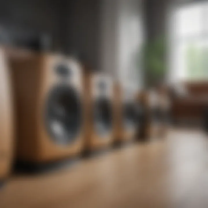 A group of wireless speakers illustrating different types and sizes for home use