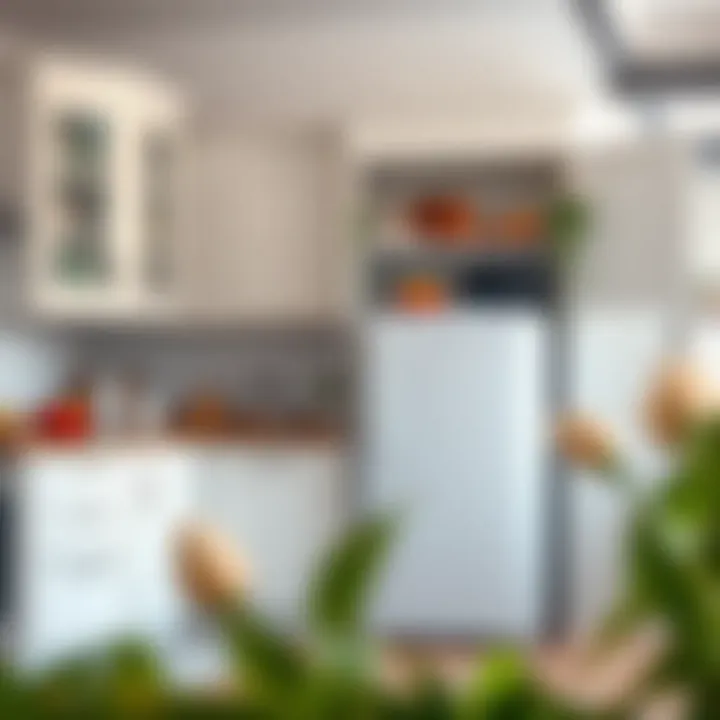 A stylish kitchen with a fridge-over-freezer configuration