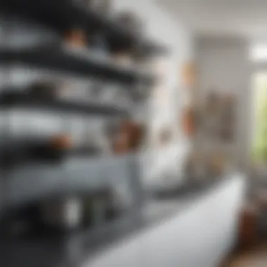 Metal shelves installed in a cozy kitchen space