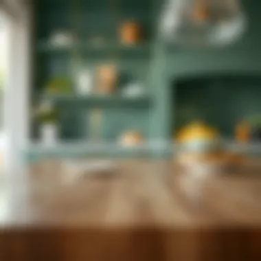 Close-up of green kitchen island materials and finishes