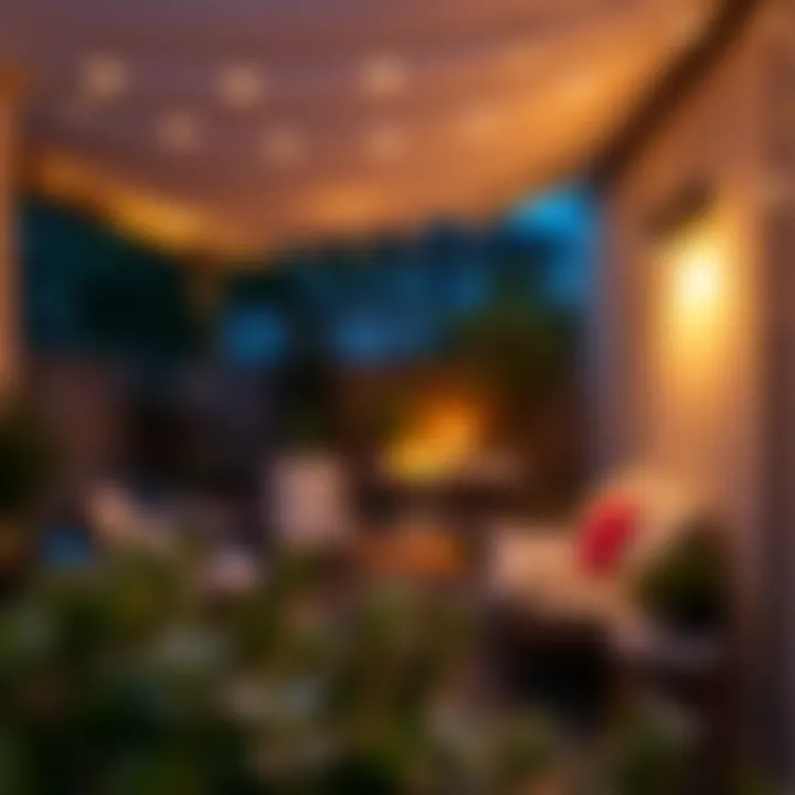 Decorative lighting enhancing the ambiance of a small patio