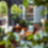 Elegant small patio with stylish seating arrangement and greenery