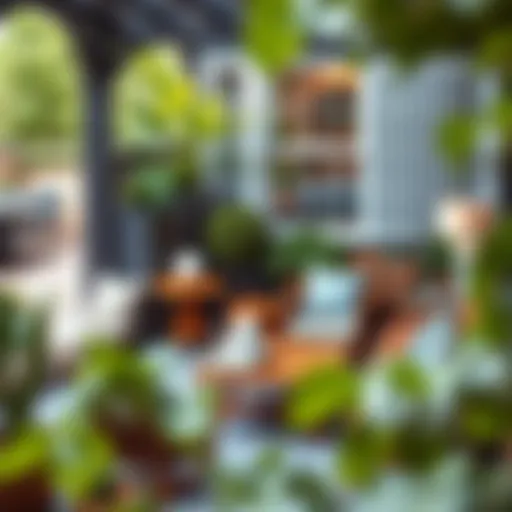 Elegant small patio with stylish seating arrangement and greenery