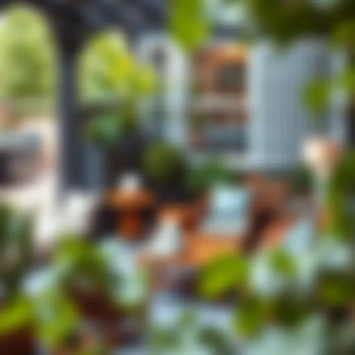 Elegant small patio with stylish seating arrangement and greenery