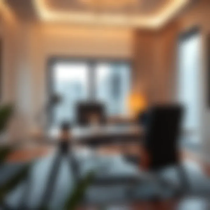 Tech-Integrated Home Office Stylish home office with integrated technology