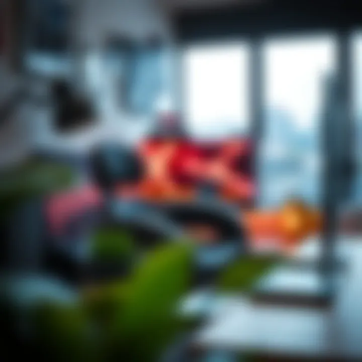 Decorative elements enhancing a gaming workspace