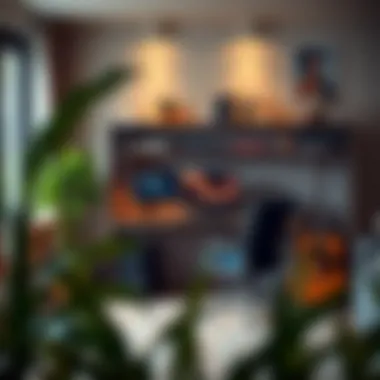 Stylish compact gaming desk arrangement