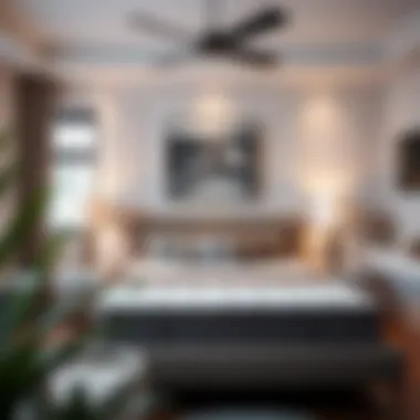 Stylish bedroom interior featuring a box spring