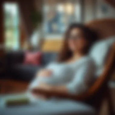 Close-up of a pregnant woman relaxing in a rocking chair