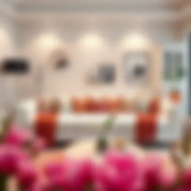 A well-designed interior featuring a white couch with a color-coordinated decor