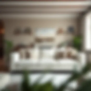 A serene living space highlighting a white couch as the focal point