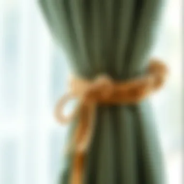 Close-up view of unique materials used in boho curtain ties