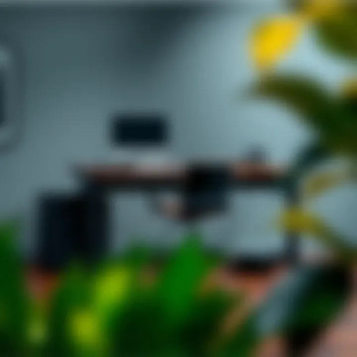 Ergonomic Bar Height Workstation An ergonomic bar height desk setup with a comfortable chair.