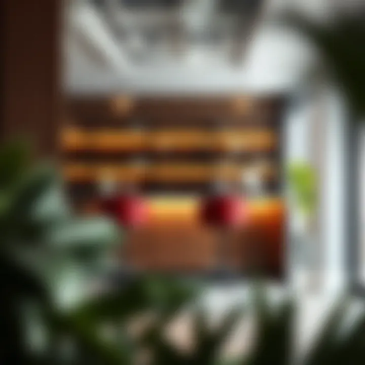 Bar Height Desk in Office Design A well-integrated bar height desk within a contemporary office layout.