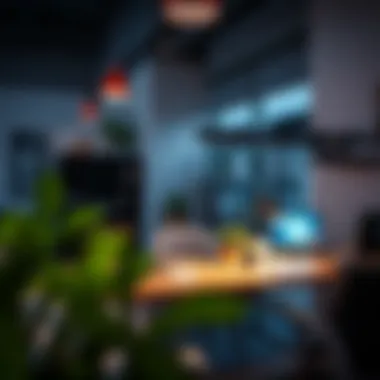 Modern workspace illuminated by removable track lights