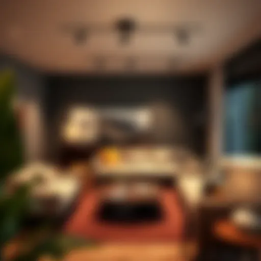 Stylish Living Room Featuring Removable Track Lighting Stylish living room with removable track lighting