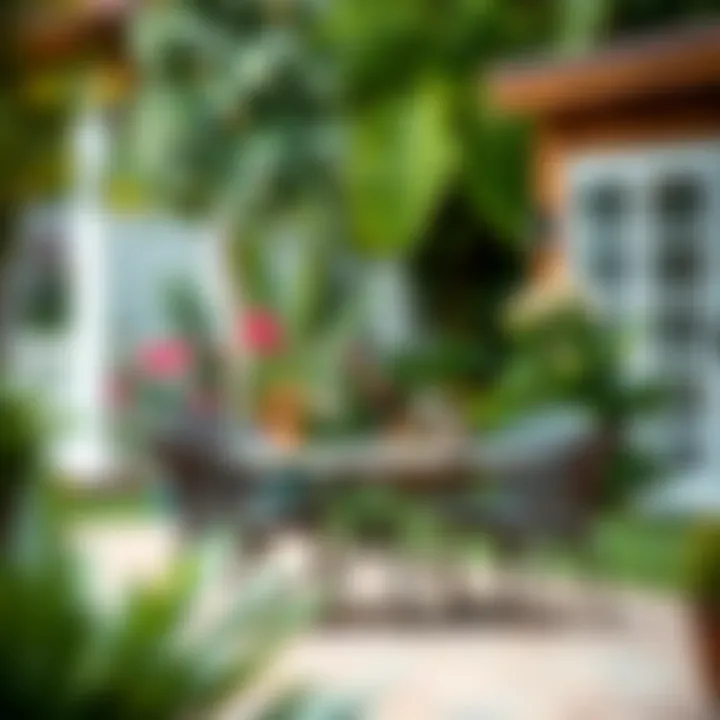 Elegant brown steel patio table set in a serene outdoor setting