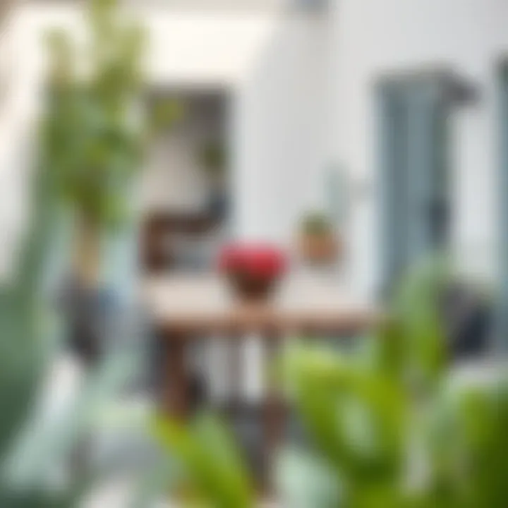 Brown steel patio table in a modern outdoor dining area