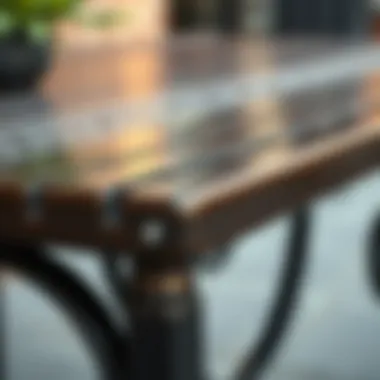 Close-up of the texture and finish of brown steel patio table
