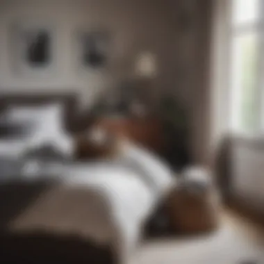Cozy Arrangement of Felt Baskets in Bedroom Large felt baskets arranged aesthetically in a cozy bedroom